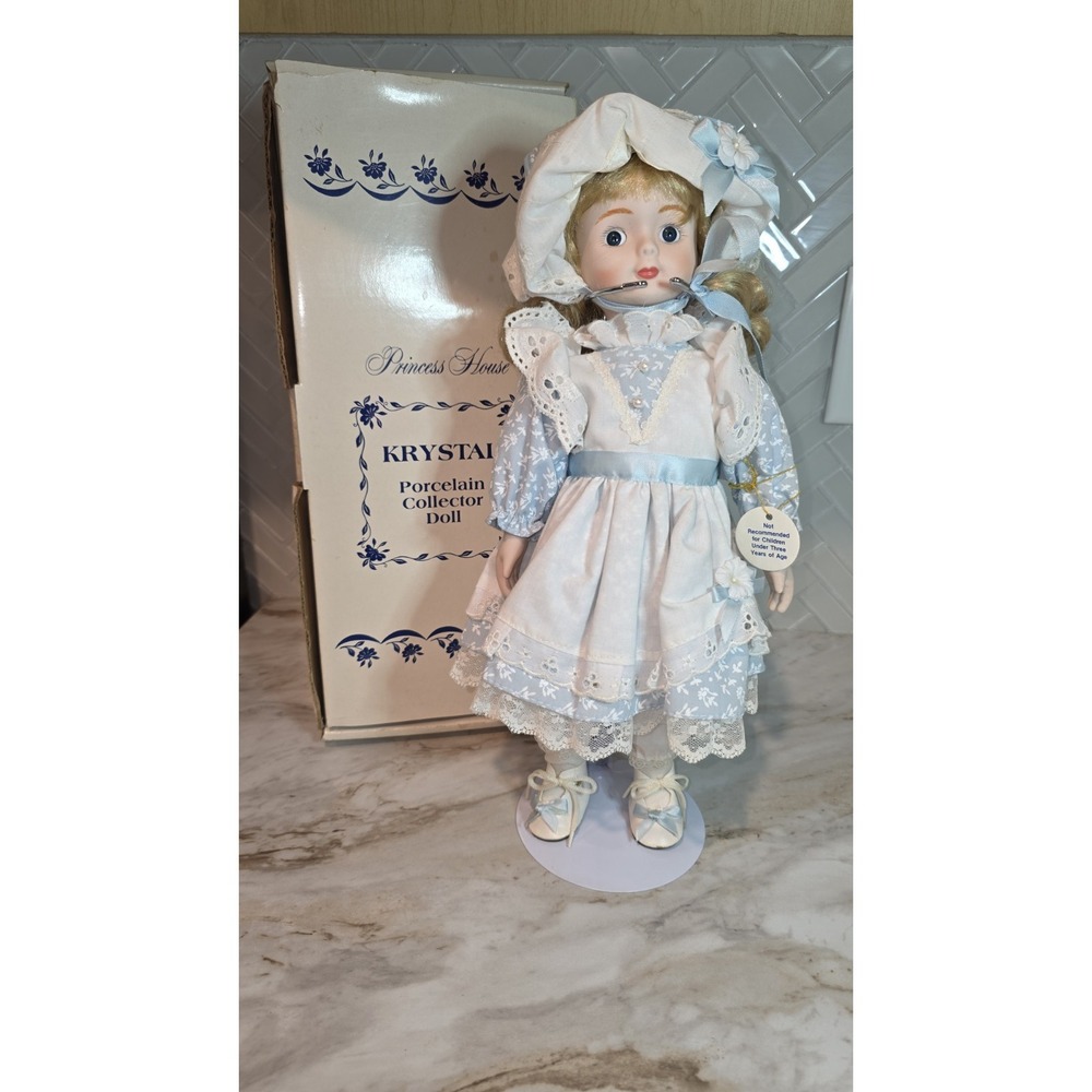 Princess House Krystal Doll Porcelain Collector Doll Blue & White 15"